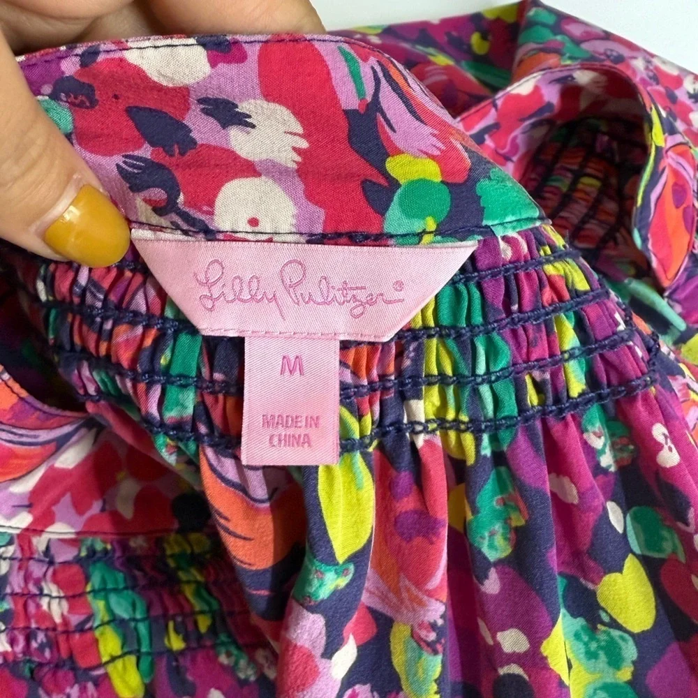 Lily Pulitzer Women’s Elsa Multicolor Wild Confetti Print Silk Blouse Sz M